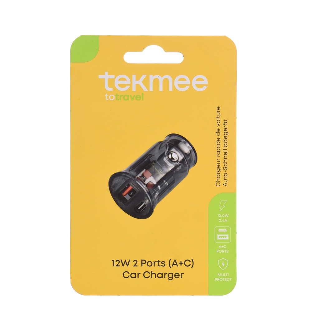 TEKMEE 12W tupakansytytin laturi, USB-A ja USB-C