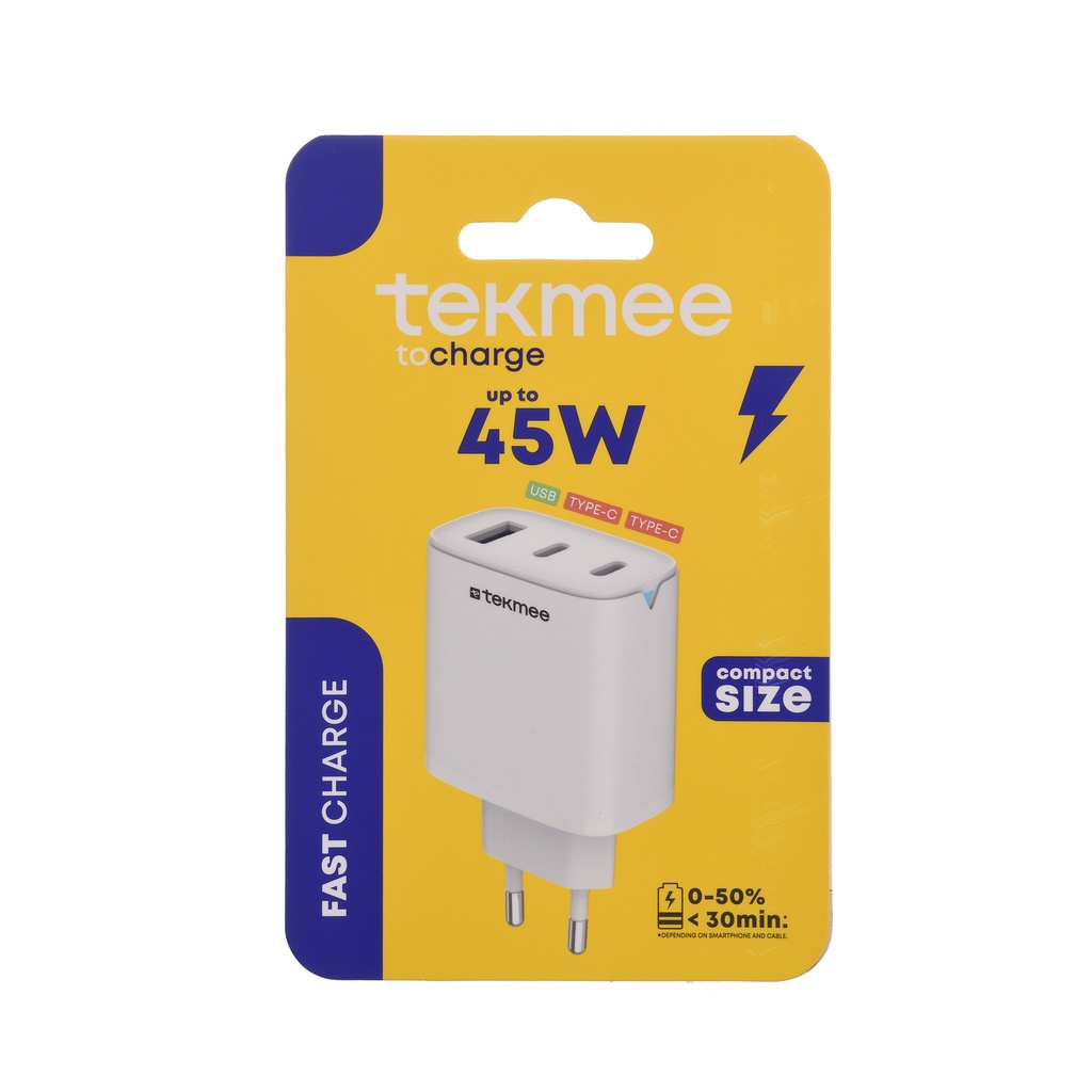 TEKMEE 45W pikalaturi, USB ja 2x USB-C liitännät