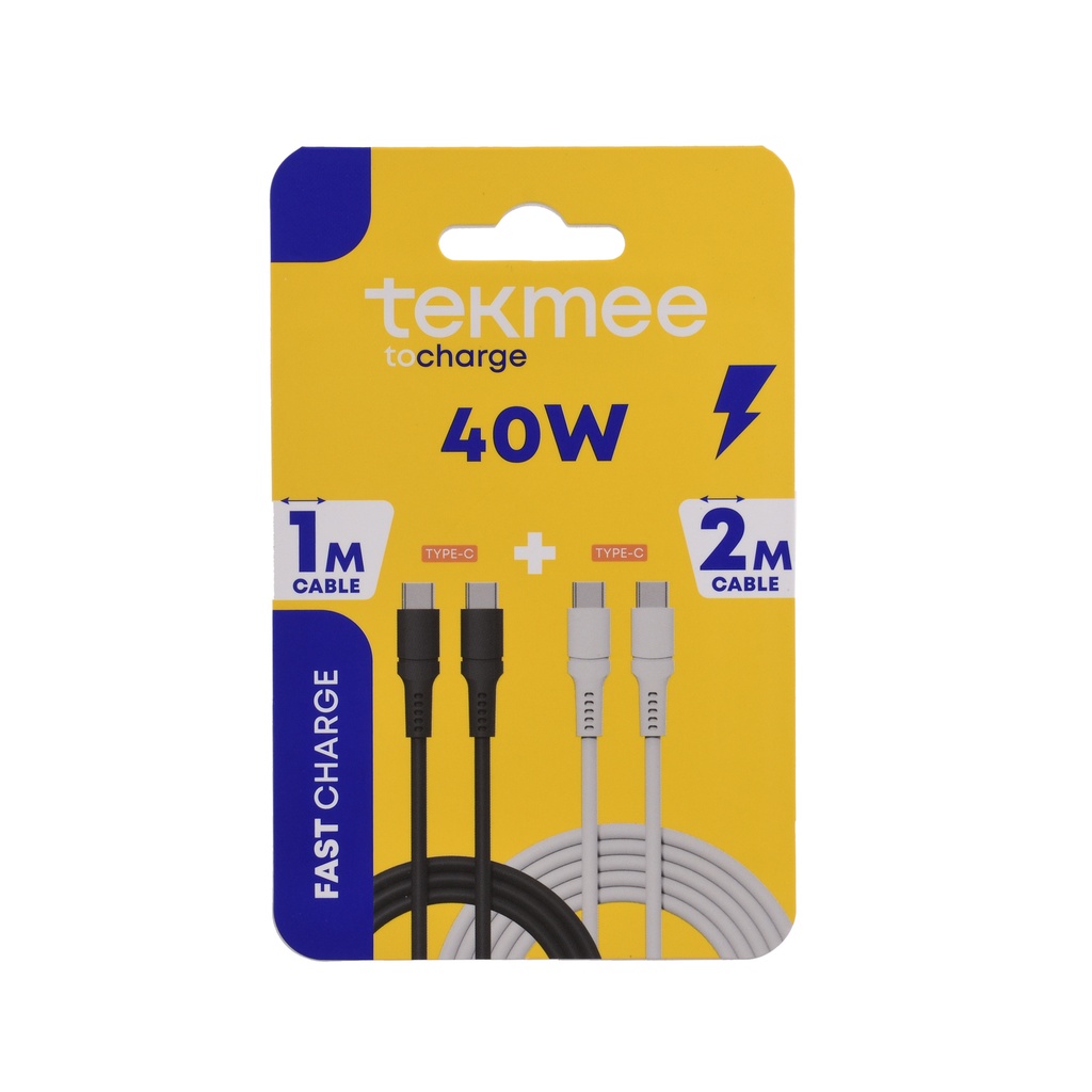 TEKMEE SET 2kpl 40W USB-C kaapelia 1M + 2M