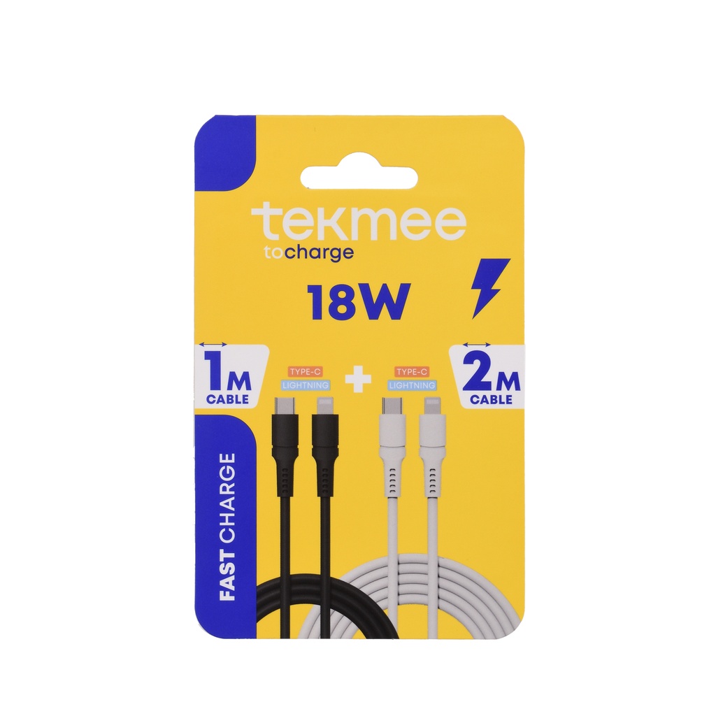 TEKMEE SET 2kpl 18W USB-C/lightning kaapelia 1M + 2M