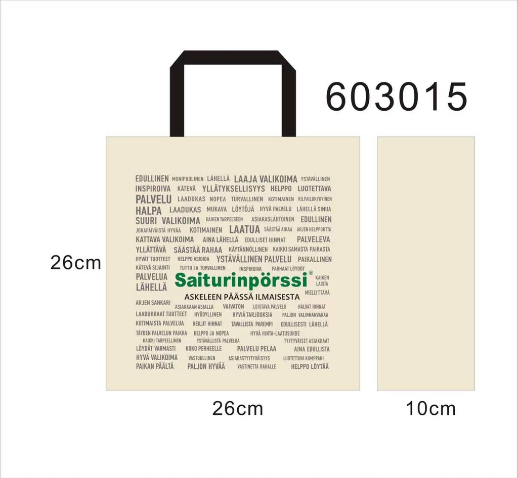 UUSI KOKO! Kestokassi mini kuvalla ( Saiturinpörssi logolla ) 26x26+10cm