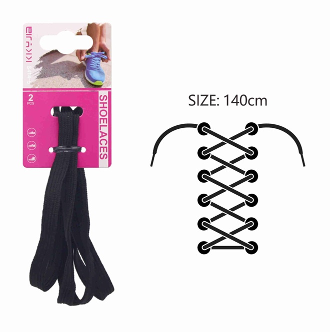 Kengännauhat 2 kpl 140cm musta, litteä