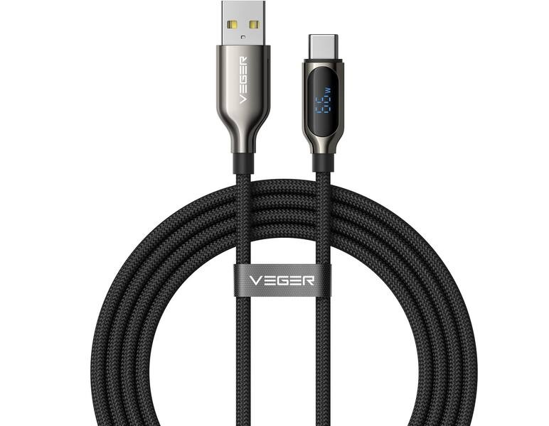 Veger Punottu Kaapeli LED näyttö, USB A-C 66W 1,2M