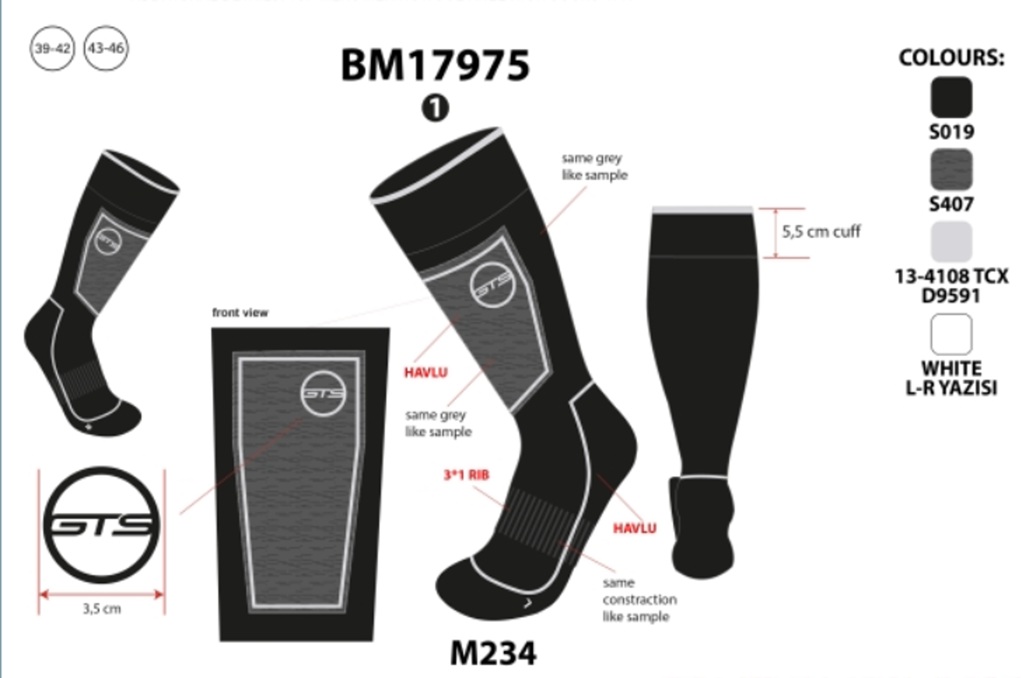 GTS Hiihtosukka merinovilla 1par/pkt. 39-42, musta, stock