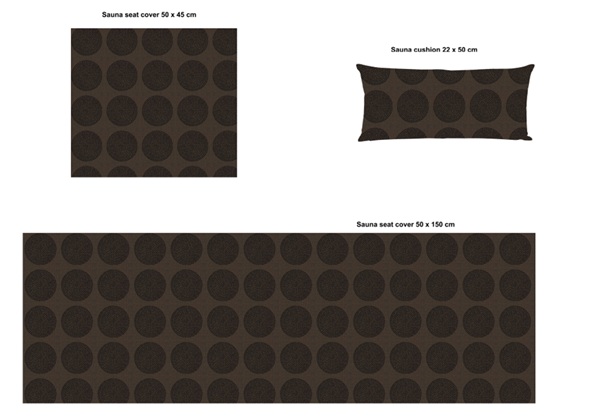 Uutuus! Sauna laudeliina pilkut 50x150cm, tummanruskea pohja, mustat pilkut print