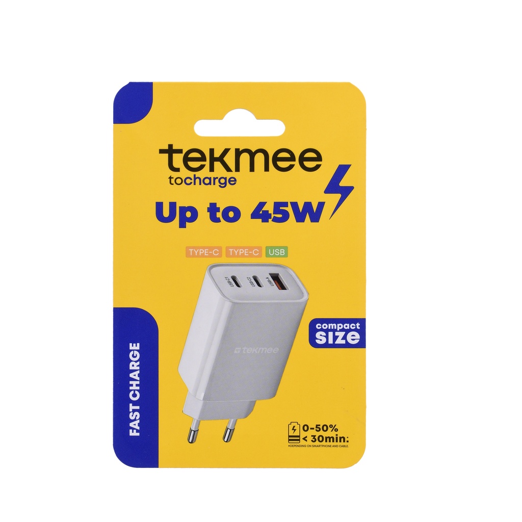 TEKMEE seinälaturi Fast Charge 45W 3 PORT WALL CHARGER