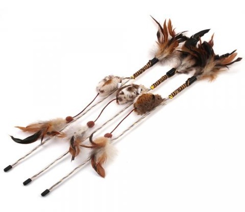 Kissanlelu/teaseri hiiri + höyhenet 46cm