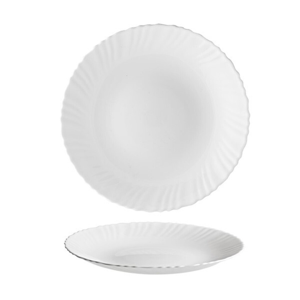 Lautanen PIANO halk. 24cm. Materiaal: opal lasi, joka kestävämpi kuin posliini. Ei halkeile, kevyt sekä mirkon -ja astiankonepestävä!