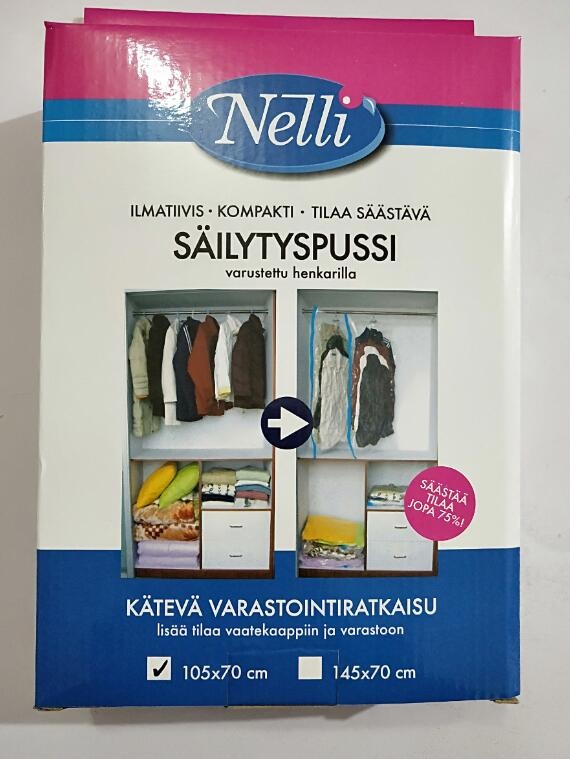 Nelli vakuumi tyhjiöpukupussi + henkari 105x70cm