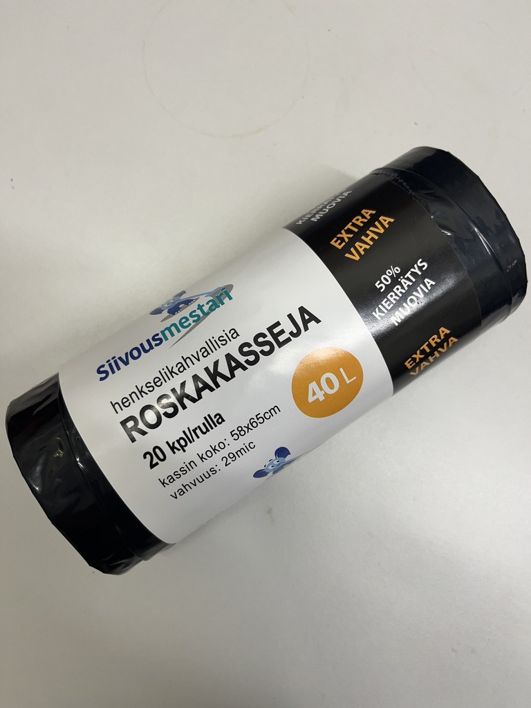 Roskakassi EXTRA VAHVA kahvoilla 40litraa, 20pss/rll