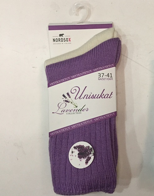 Tuoksu koti/unisukka LAVENTELI, 2par/pkt. 37-41 ( rauhoittavalla laventelin tuoksulla ) lila ja valk./pkt.