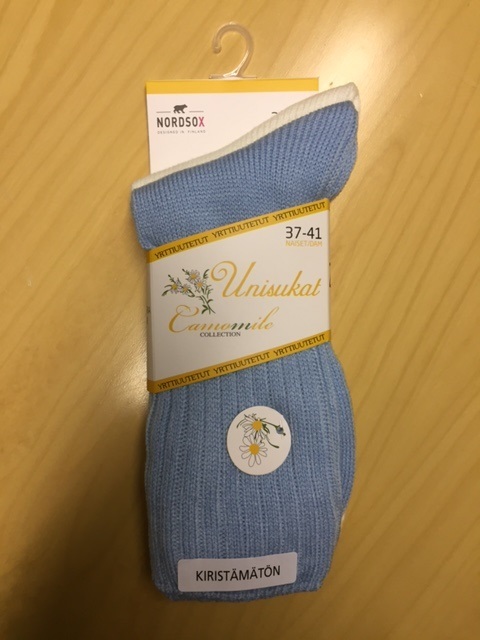 Tuoksu koti/unisukka KAMOMILLA, 2par/pkt. 37-41, ( rauhoittavalla kamomillan tuoksulla ) sininen ja valk./pkt.