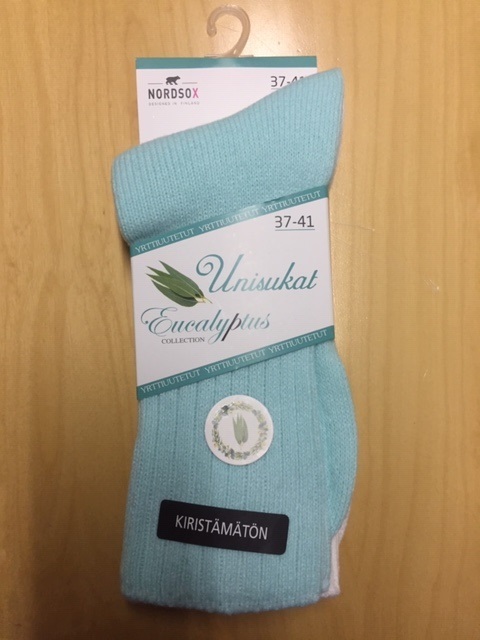 Tuoksu koti/unisukka EUCALIPTYS,  2par/pkt. 37-41, ( rauhoittavalla ja rentouttavalla eucaliptys tuoksulla ) vaal.vihreä ja valk./pkt.
