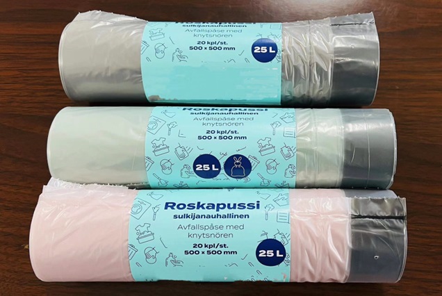 UUTUUS! Roskapussi sulkijanauhalla 25l, 20kpl/rll, värillinen