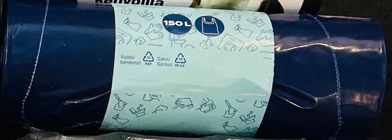 UUTUUS! Jätesäkki kahvoilla 150l, 8kpl/rll, musta