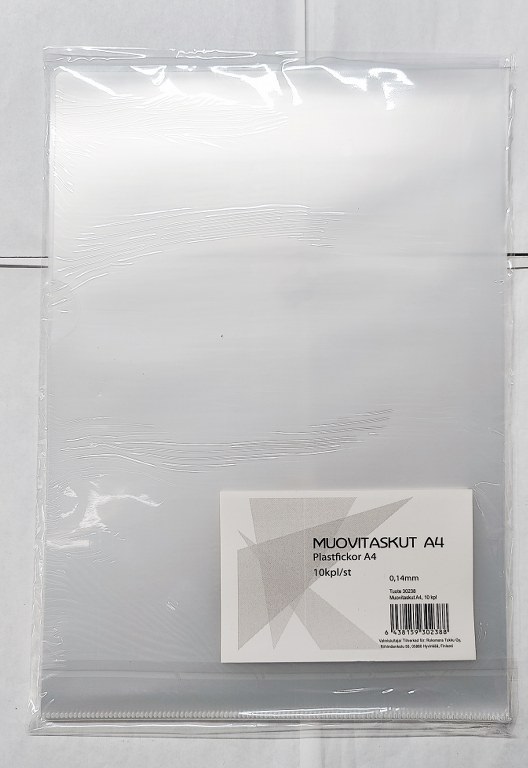 Muovitaskut A4, kirkas, 0.14mm, 10 kpl/pakkaus