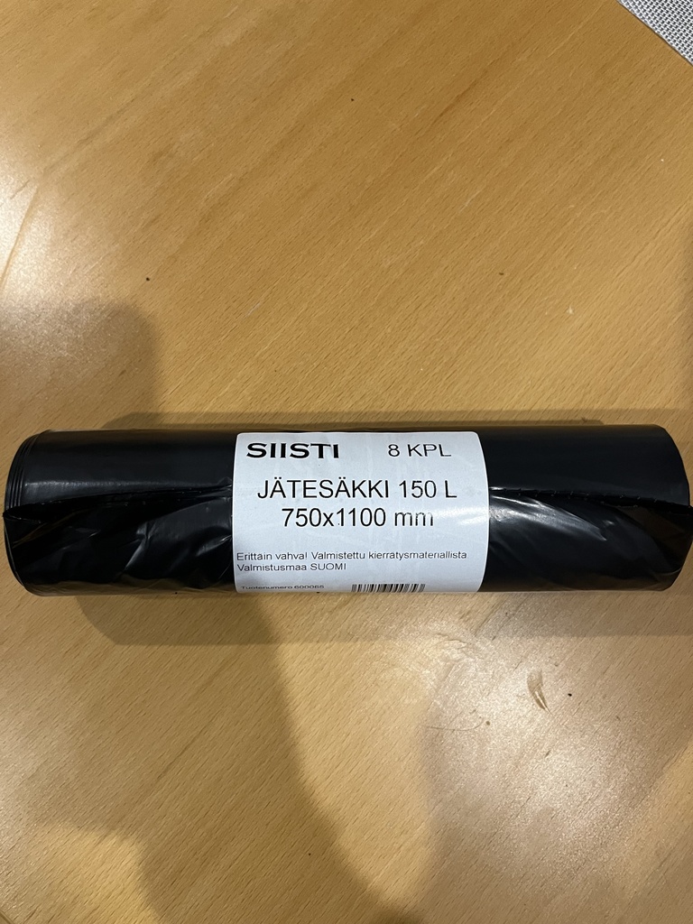 Jätesäkki 150L 750x1100mm 0,25my 8kpl/rll, musta