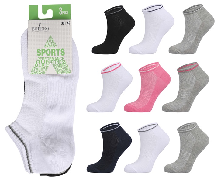 UUTUUS! Hengittävä sport sneakersukka 3par/pkt. 35-38 ( Pique-kudonta ) 