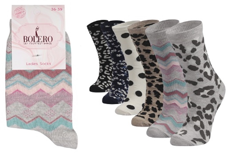 Bolero stock! Design puuvillasukka 1par, 36-40