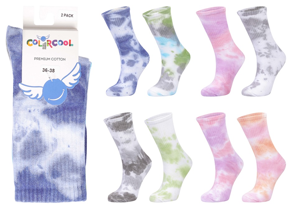 UUTUUS! Puuvilla sukka batik tie dye 1par/pkt. 36-40, 78% puuvilla, 20% polyesteri, 2% elastaani, kivat värit, ihana sukka livenä