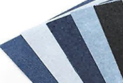 Tekstiilipaikka tarra-arkki, farkku. 20x15cm, materiaali Twill.