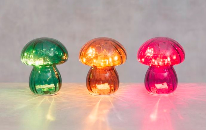 Paristokäyttöinen LED koristesieni, halk. 15 cm, VIHREÄ lasi, 10 LED