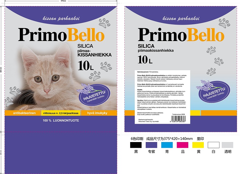 Primo Bello tuoksu ( Laventeli ) silica gel kissanhiekka 10L