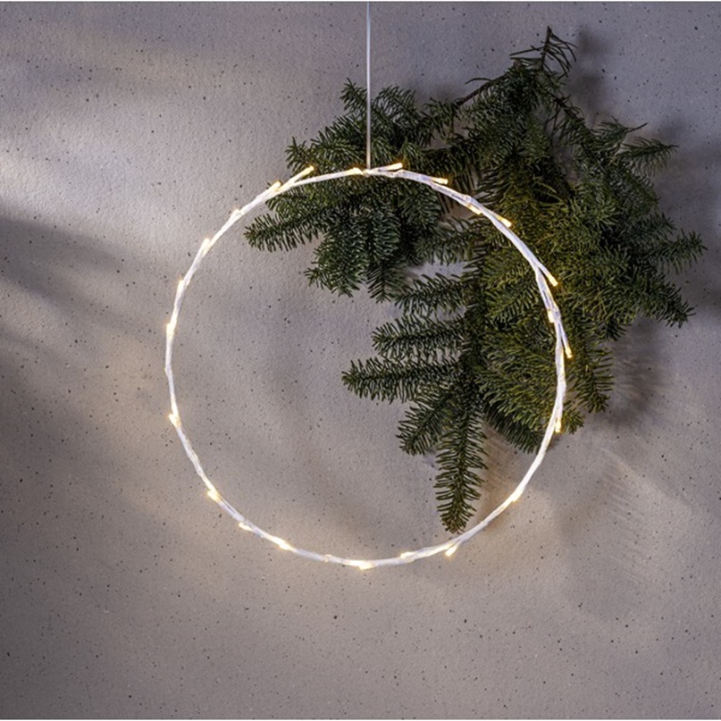 Led-valokranssi 35 cm 30 Led, lämmin valkoinen, paristokäyttöinen