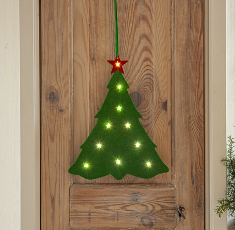 Vihreä huopa-joulukuusi 24x29cm 10 Led, lämmin valkoinen, paristokäyttöinen