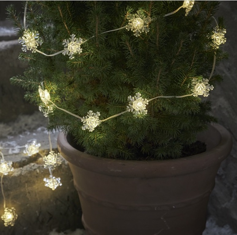 Lumihiutale Led-valosarja 20 Led, lämmin valkoinen, paristokäyttöinen
