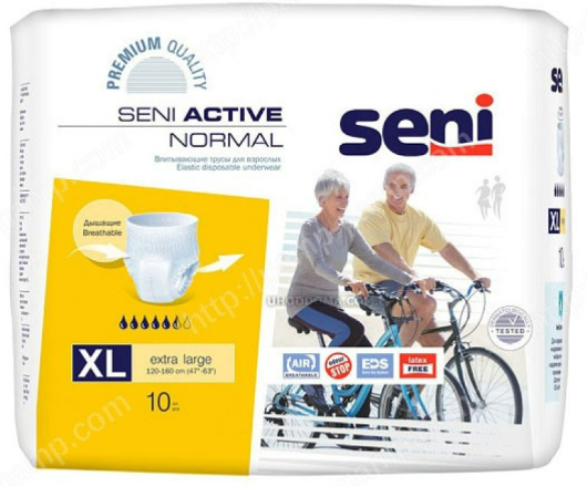 SENI ACTIVE huomaamaton kertakäyttövaippa, normal. Koko XL, sopii miehille ja naisille. 
