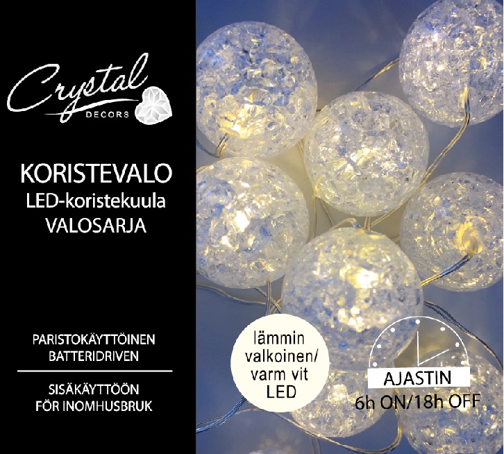 Koristekuula lankavalosarja 10 Led, paristokäyttöinen (1 ME)