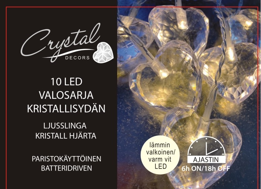 Kristallisydän Led-valosarja 10 Led, lämmin valkoinen, paristokäyttöinen