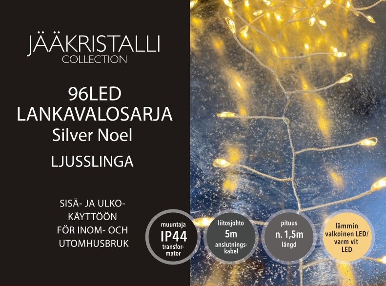 Jääkristalli Led-lankavalosarja 96 Led, silver noel
