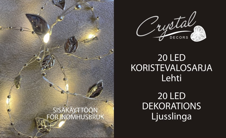 Hopealehti Led-valosarja 20 Led, lämmin valkoinen, paristokäyttöinen