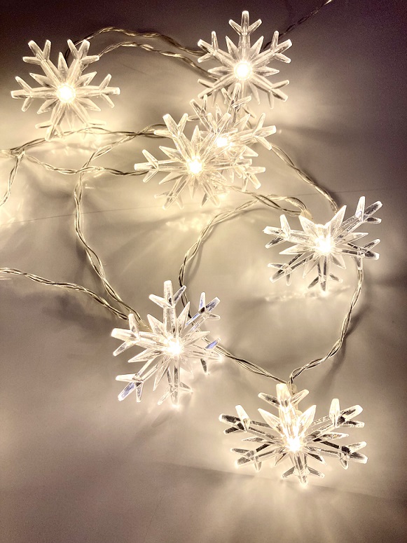 Lumihiutale Led-valosarja 10 Led, lämmin valkoinen, paristokäyttöinen