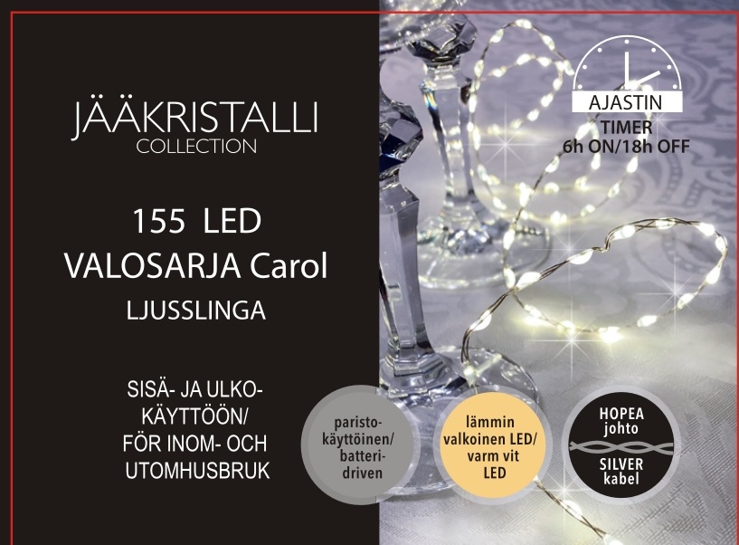 Paristokäyttöinen Led -valonauha Carol, 155 LED, lämmin valkoinen