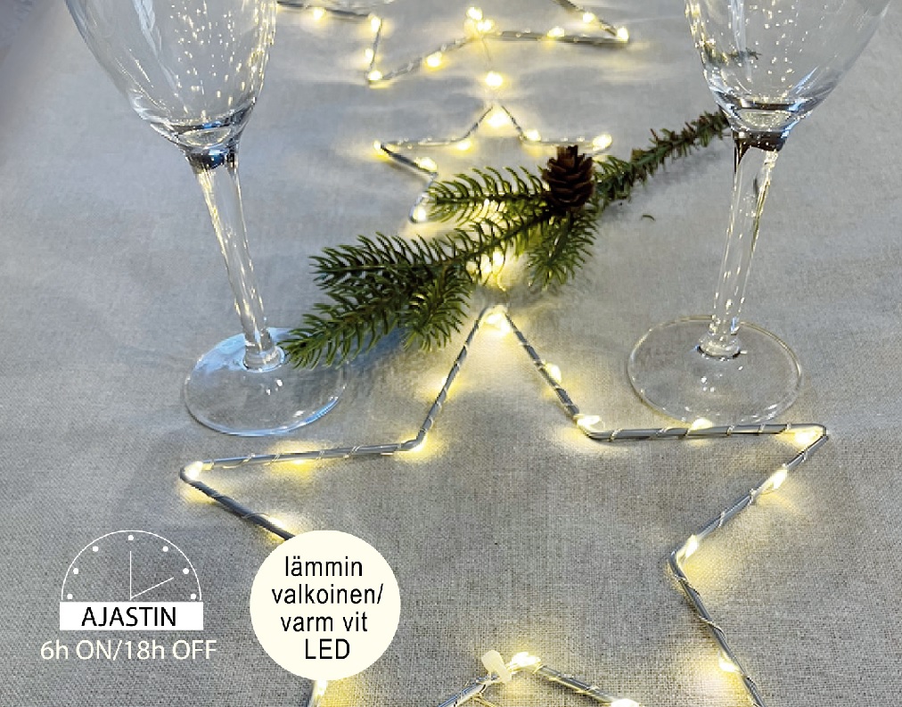 Hopeinen LED -tähtivalosarja 4-osainen, lämmin valkoinen LED