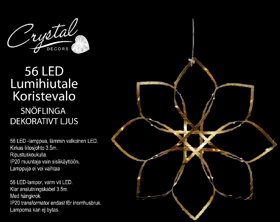 LED -Lumihiutale koristevalo, 56L, lämmin valkoinen Led, koko n.  40 cm