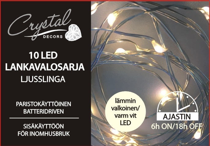 Led-Lankavalosarja 10 Led, lämmin valkoinen, paristokäyttöinen