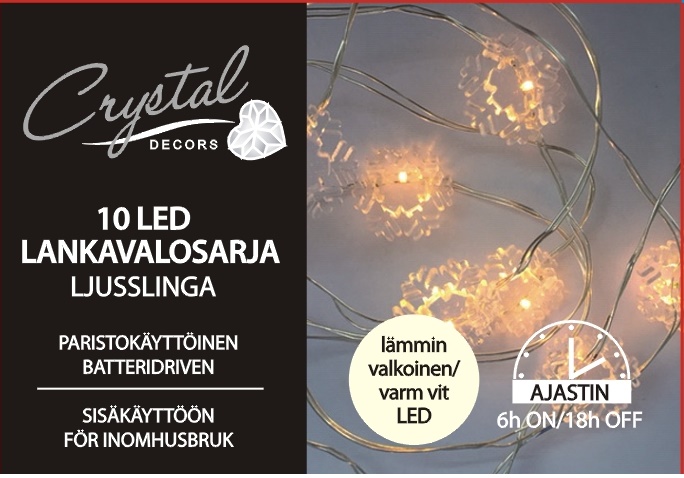 Lumihiutale Led-lankavalosarja 10 Led, paristokäyttöinen