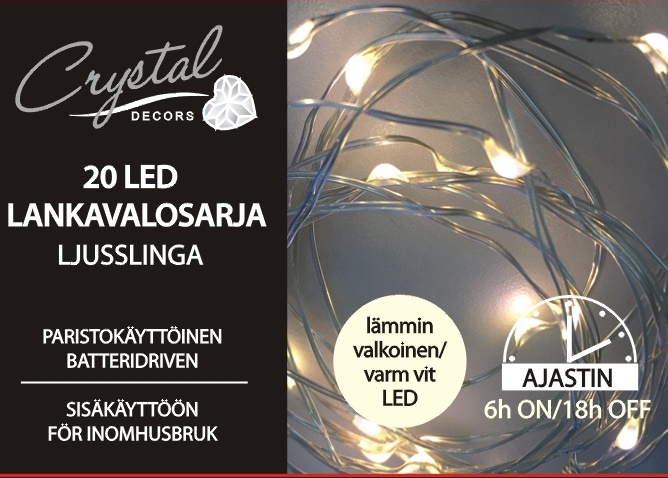 Led-Lankavalosarja 20 Led, lämmin valkoinen, paristokäyttöinen
