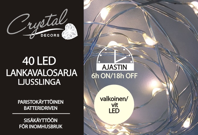 Led-Lankavalosarja 40 Led, valkoinen, paristokäyttöinen