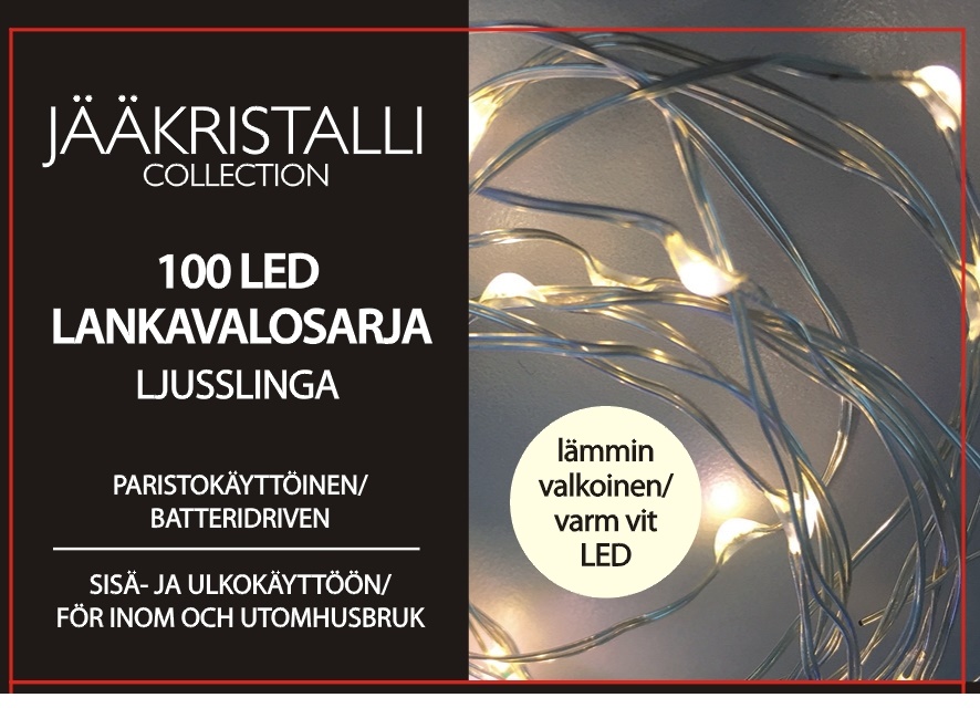 Led-Lankavalosarja 100 Led, lämmin valkoinen, paristokäyttöinen