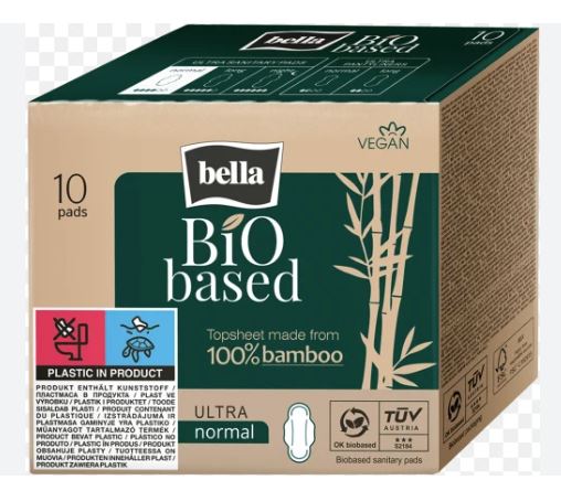 BIO BELLA siivellinen kuukautissuoja, NORMAL, extra ohut.  10 kpl/ pkt. Suojan päällinen  100% bambua.
