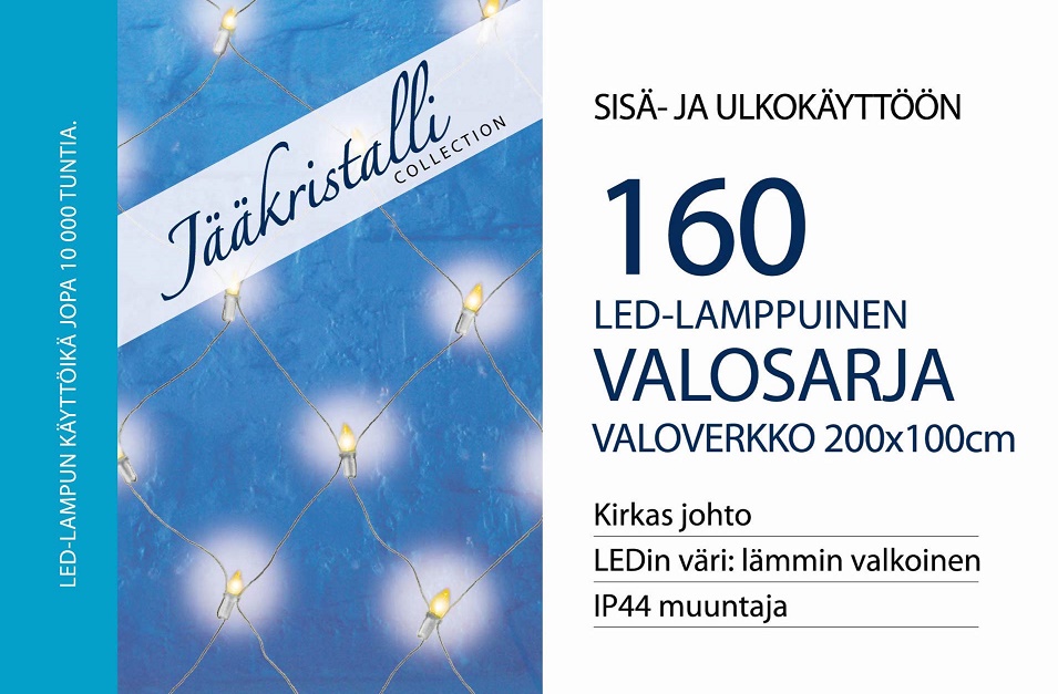 Jääkristalli Valoverkko 2x1m 160 Led, lämmin valkoinen