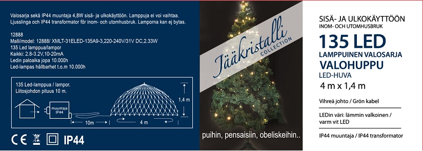 Jääkristalli Valohuppu-ulkovalosarja 135 Led, lämmin valkoinen