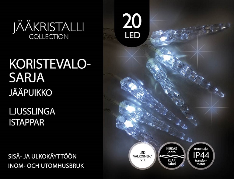 Jääpuikko Led-koristevalosarja 20 Led, valkoinen