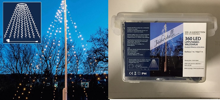 Jääkristalli Lipputankovalosarja 360 Led, lämmin valkoinen