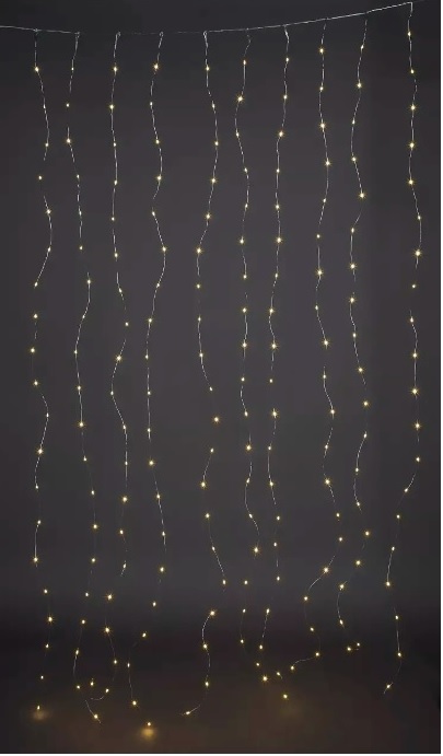 Jääkristalli Valoverho 90x225 cm 300 Led, lämmin valkoinen